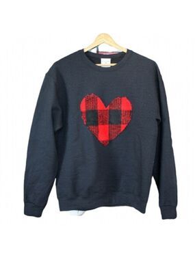 COPIOUS Fashion Buffalo Plaid Heart Sweatshirt Black Size Medium NWT